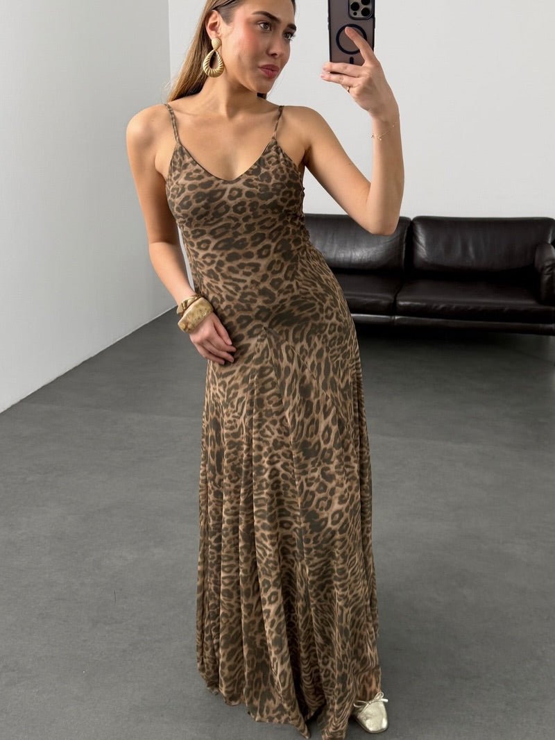 Lara maxi kjole med leopardprint