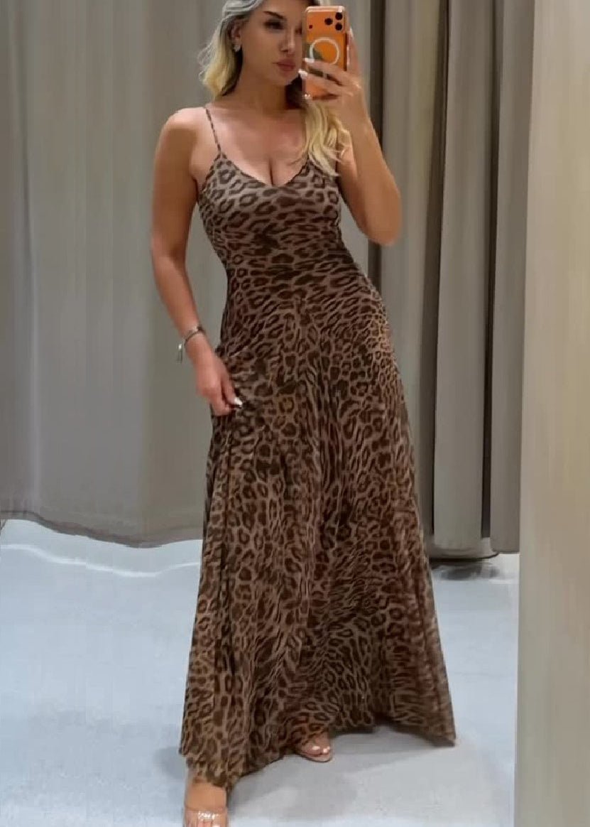 Lara maxi kjole med leopardprint