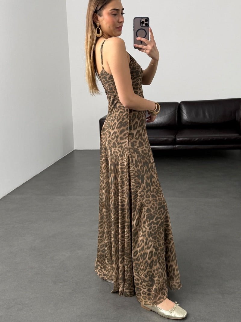 Lara maxi kjole med leopardprint