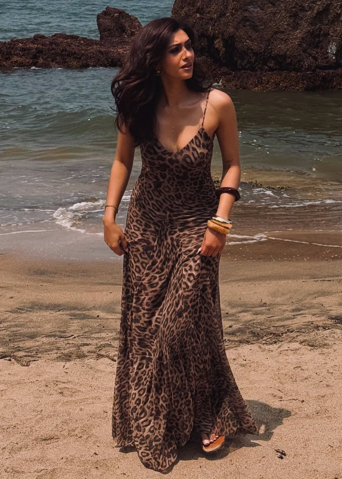 Lara maxi kjole med leopardprint