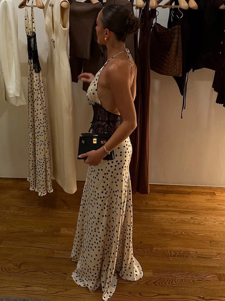 Genevra prikket halterneck maxi-kjole