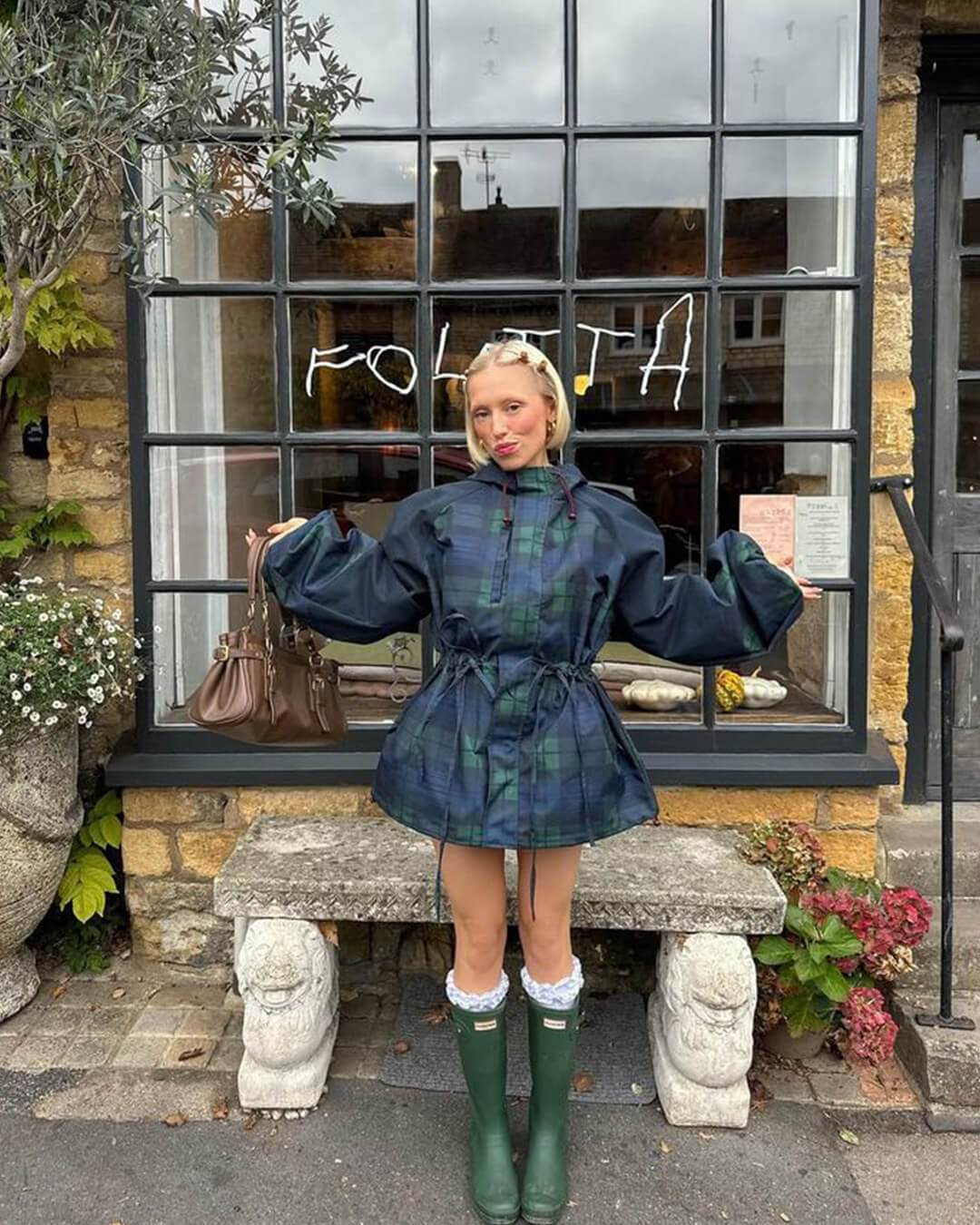 Linda Oversized Plaid Lace-Up Jacket