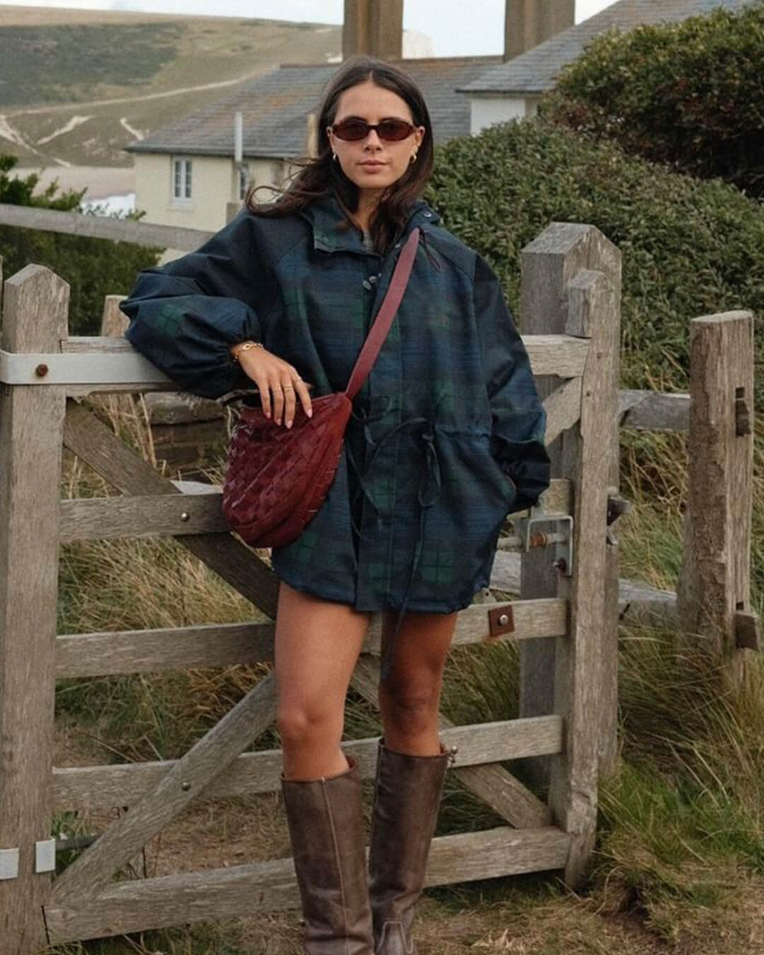 Linda Oversized Plaid Lace-Up Jacket