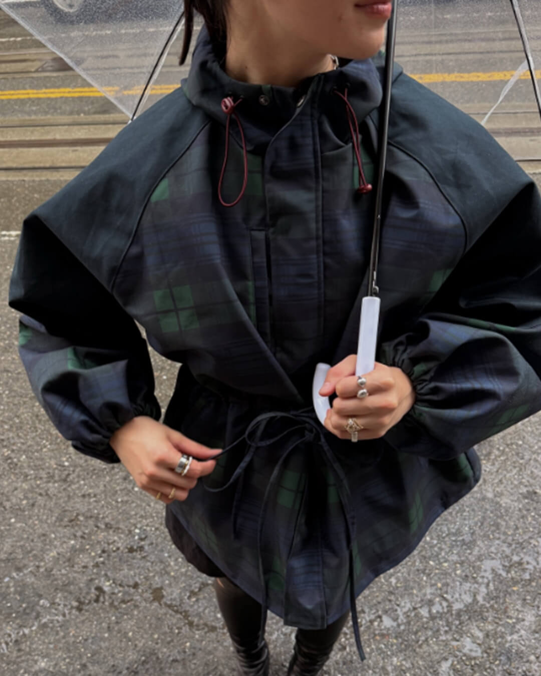 Linda Oversized Plaid Lace-Up Jacket