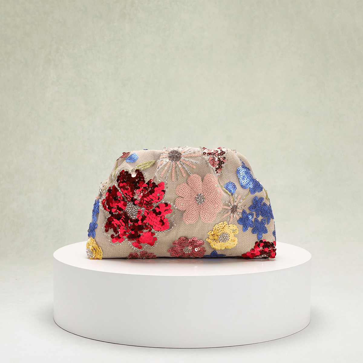Violet paillet clutch