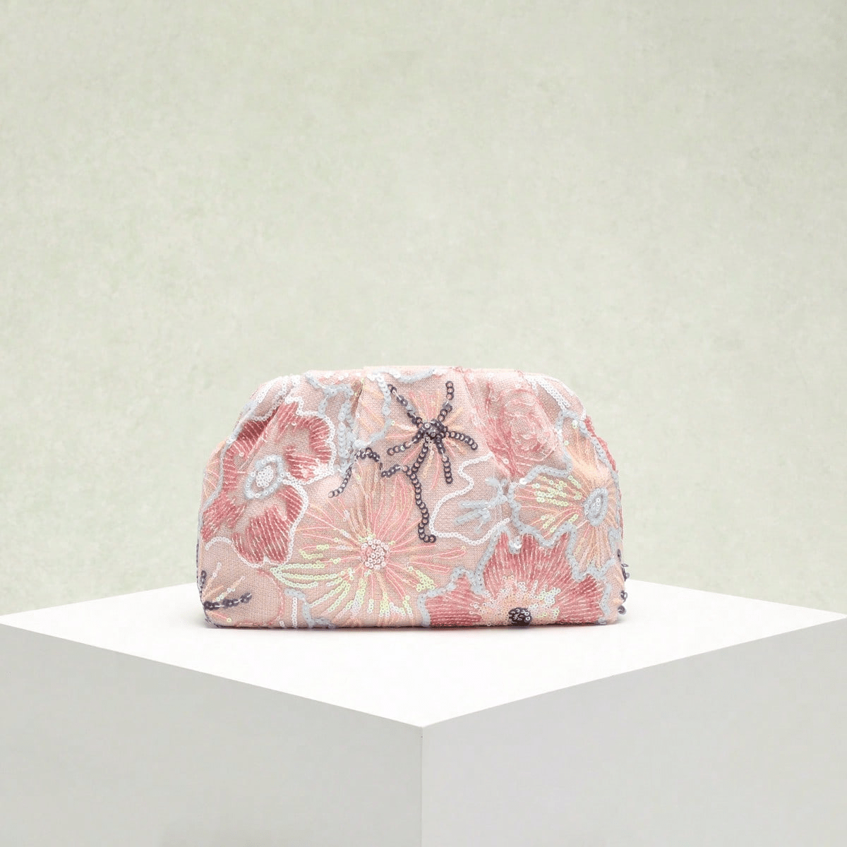 Violet paillet clutch