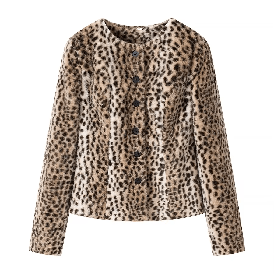 Katie Leopard Faux Fur Cropped Jakke