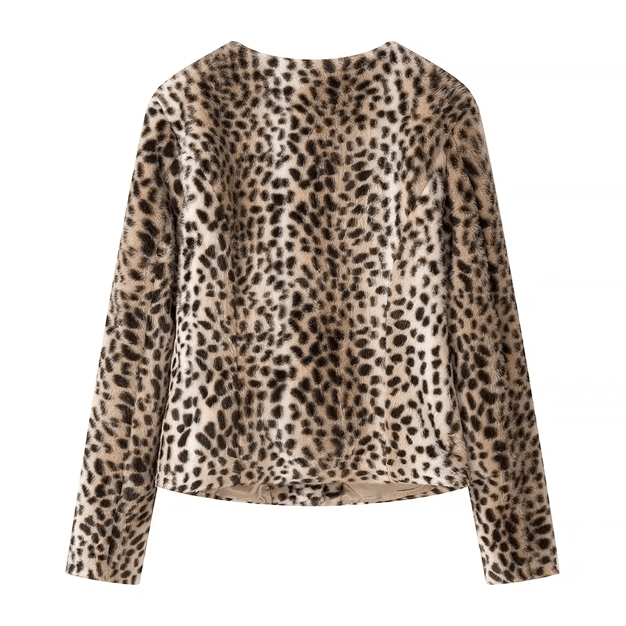 Katie Leopard Faux Fur Cropped Jakke