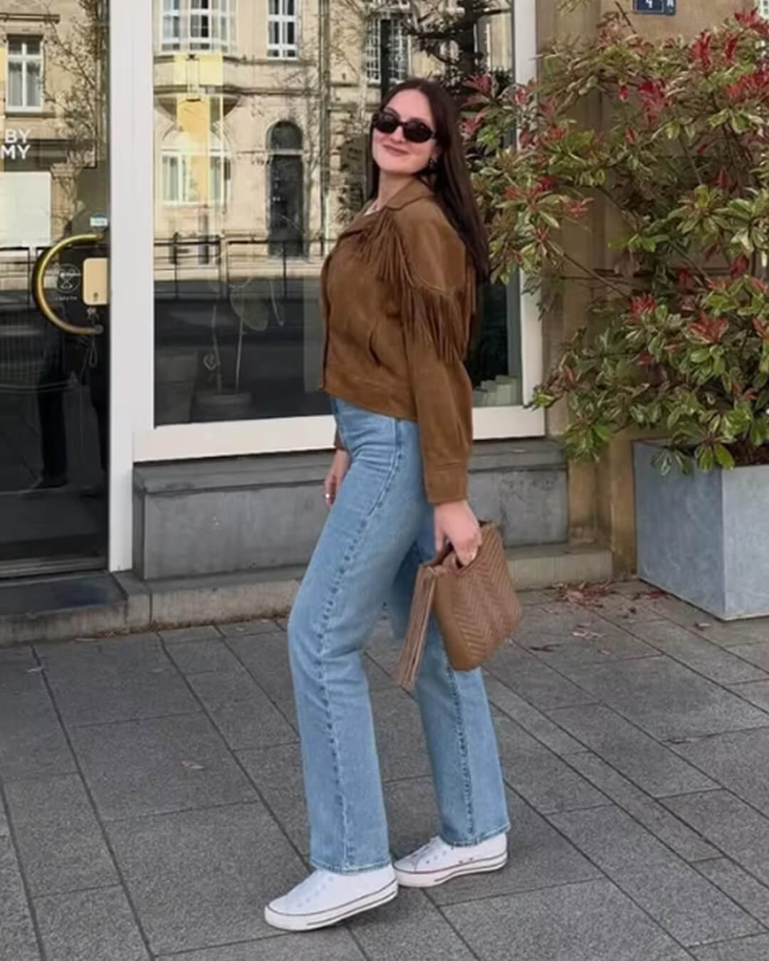 Julie westernjakke i imiteret ruskind med frynser