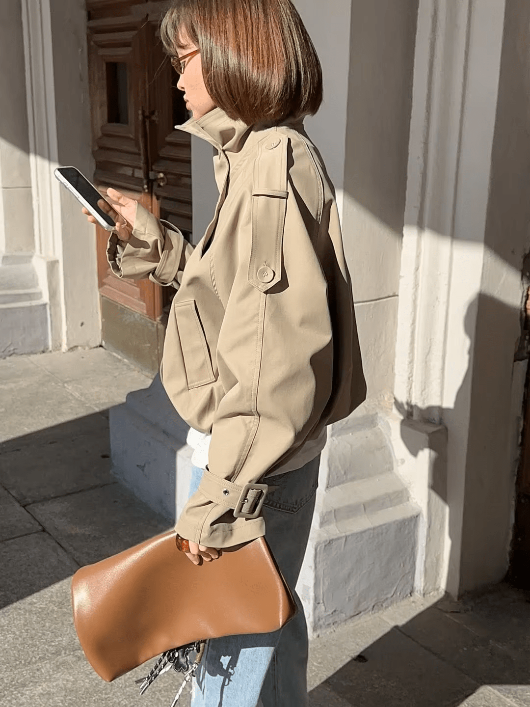 Natalie kort trenchcoat med høj krave