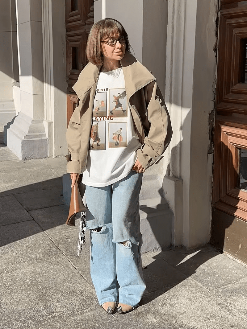 Natalie kort trenchcoat med høj krave