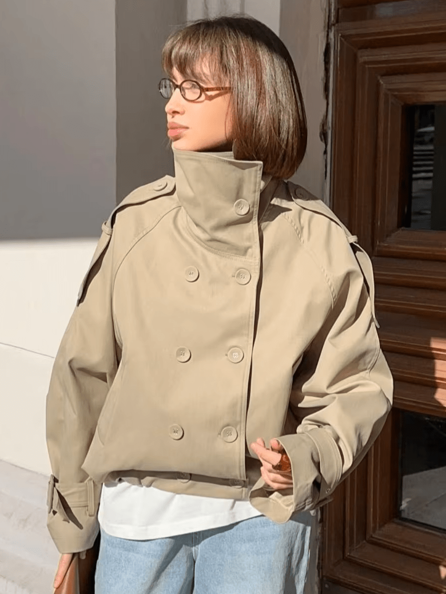 Natalie kort trenchcoat med høj krave