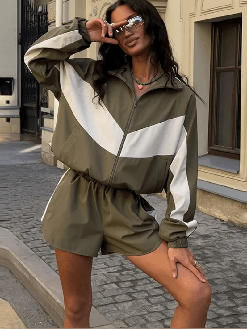 Nadia Colorblock Jakke og Shorts Sportssæt