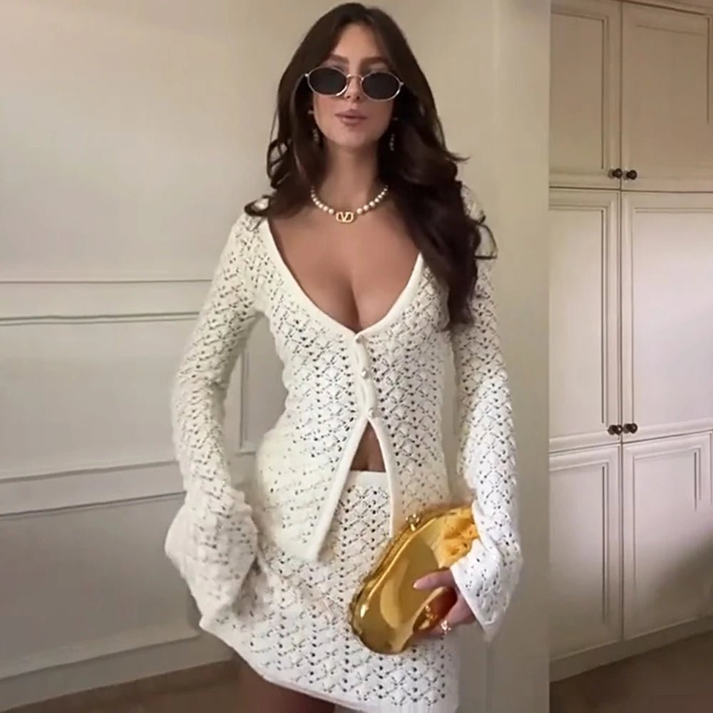 Cordelia strikket cardigan og nederdel sæt