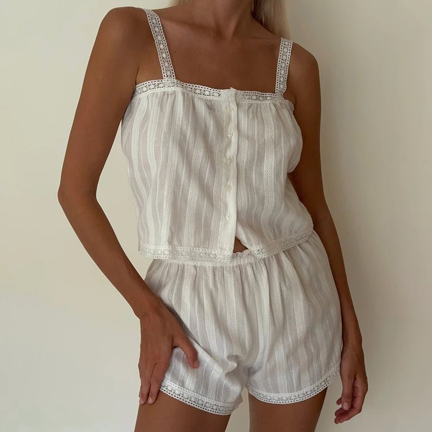 Bianca blondekant natdragtsæt med shorts
