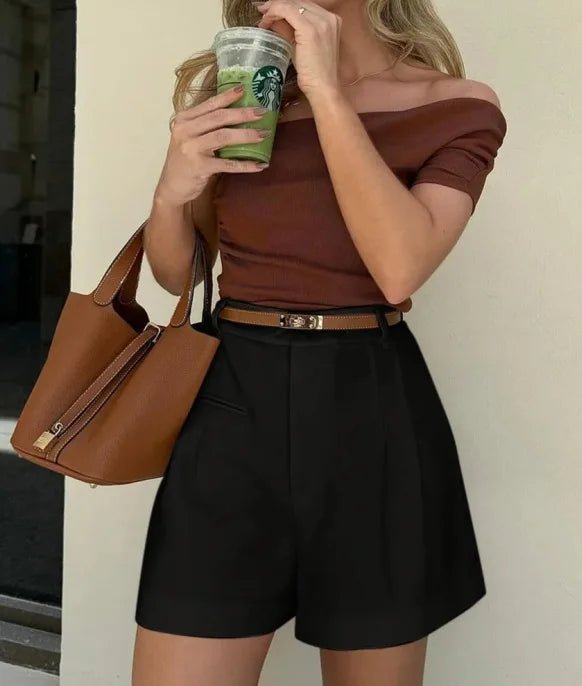 Camila højtaljede, skræddersyede shorts