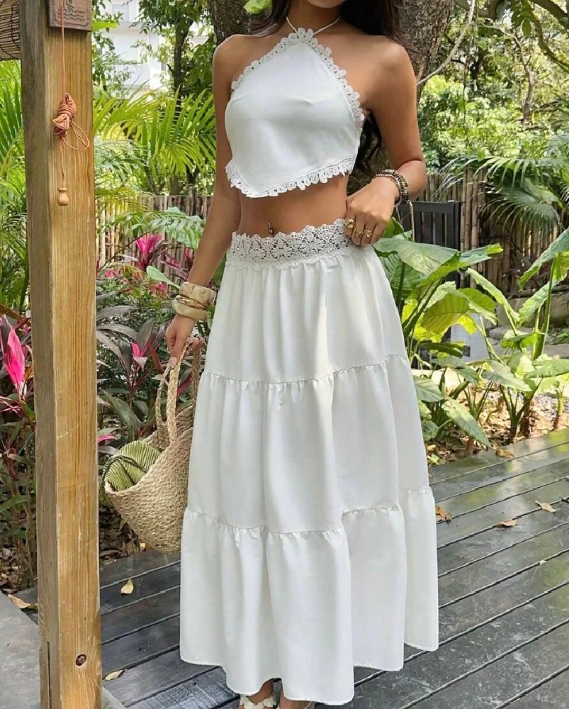 Lena Lace Halterneck Layered Skirt Set