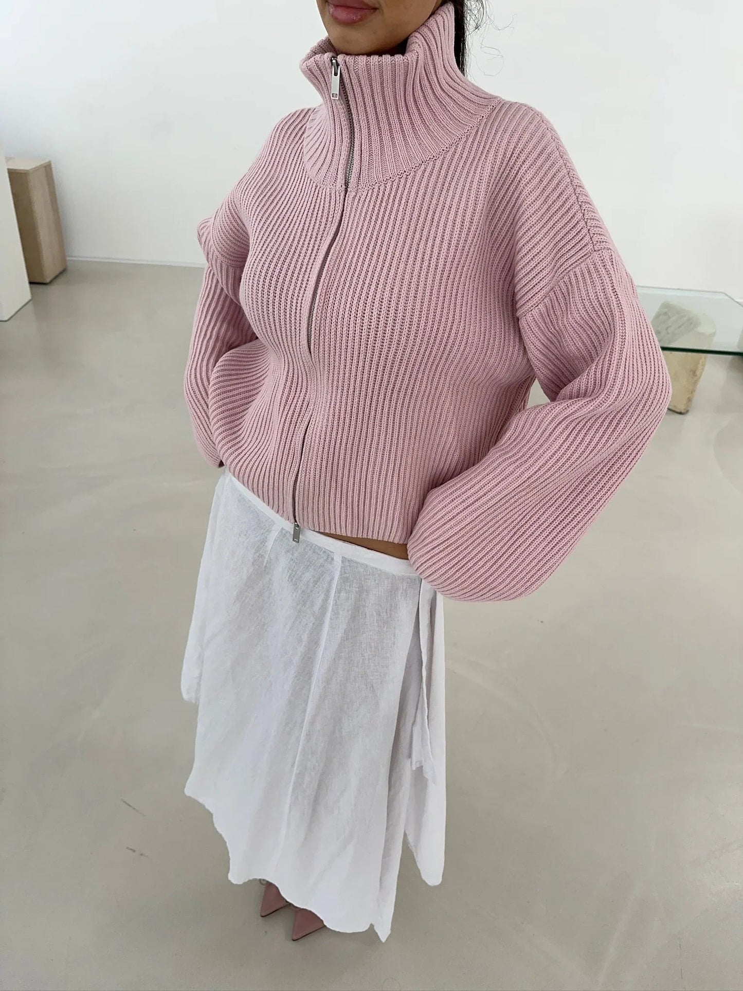 Angela Oversized Ribbed Zip-Up Sweater