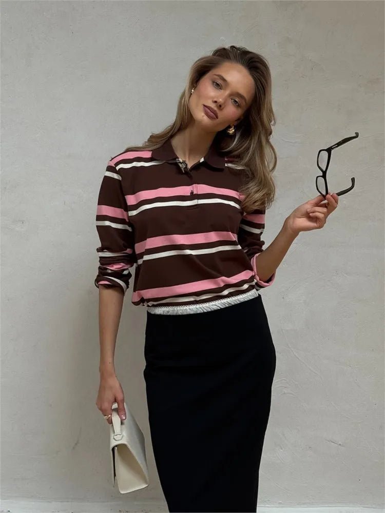 Laura Striped Polo Long Sleeve Top