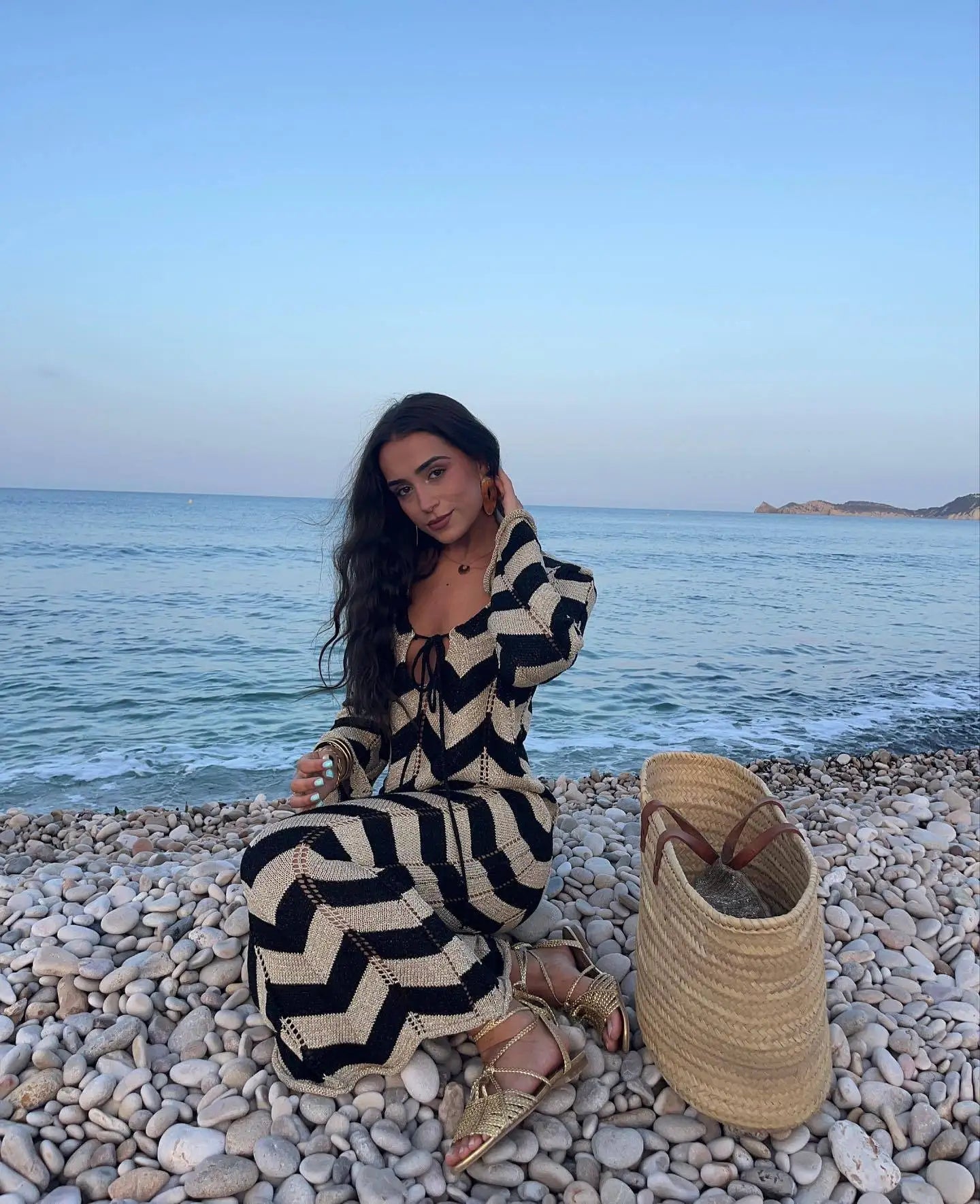 ZEYA - Aimee Striped Knit Long Sleeve Maxi Dress