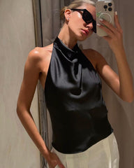 Allison halterneck rygfri satin top