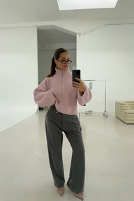 Angela oversized ribbet zip-up sweater