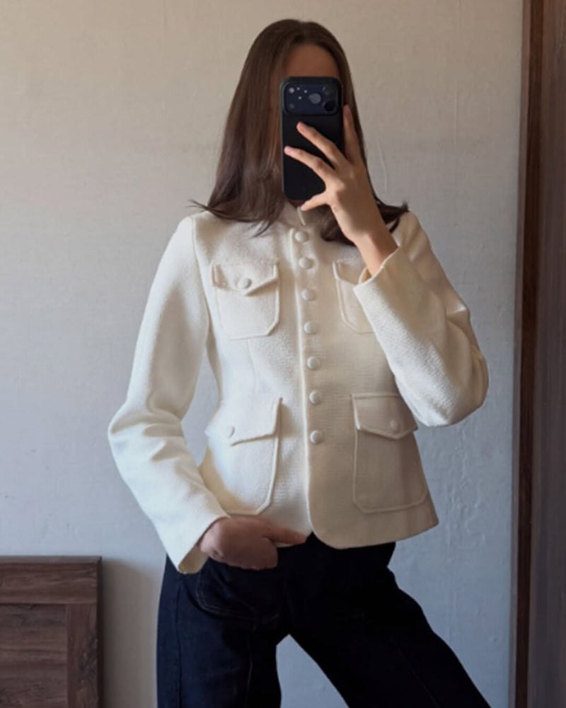 ZEYA - Anna Stand Collar Flap Pockets Blazer