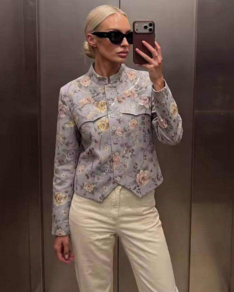 ZEYA - Anne Vintage Jacquard Cropped Jacket