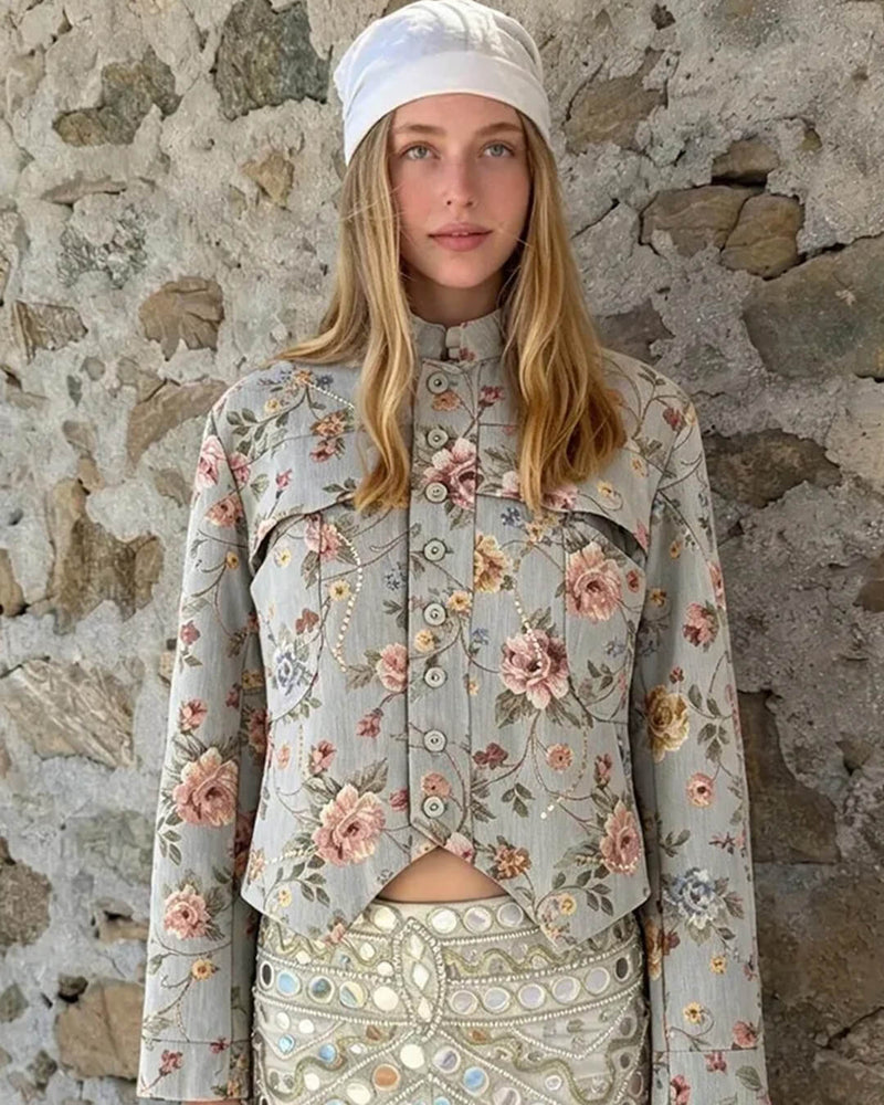 ZEYA - Anne Vintage Jacquard Cropped Jacket
