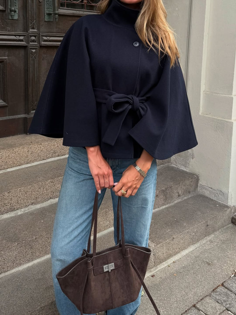 ZEYA - Arianne Elegant High - Neck Belted Cape Jacket