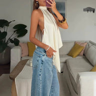 Ava rygfri halterneck silketop