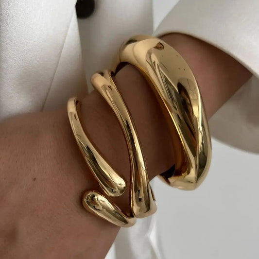 ZEYA - Avenlee Metal Cuff Bangles - Geometric Hip Hop Bracelets for Women
