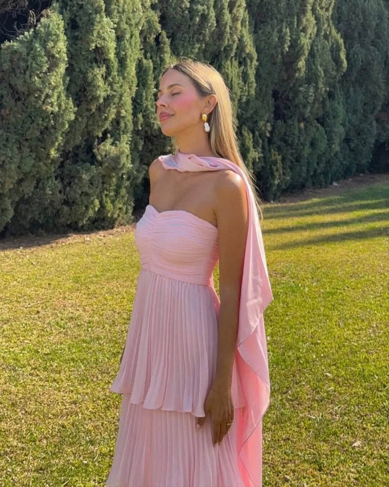 ZEYA - Beatrice Strapless Pleated Tiered Maxi Dress