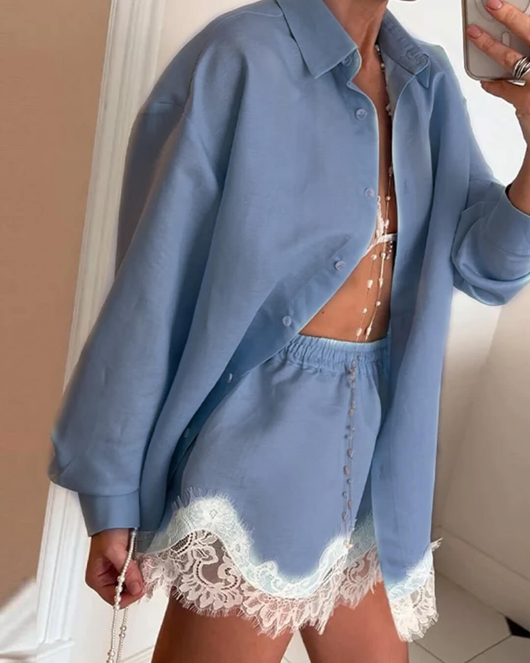 ZEYA - Bianca Lace Patchwork Beach Shirt Set