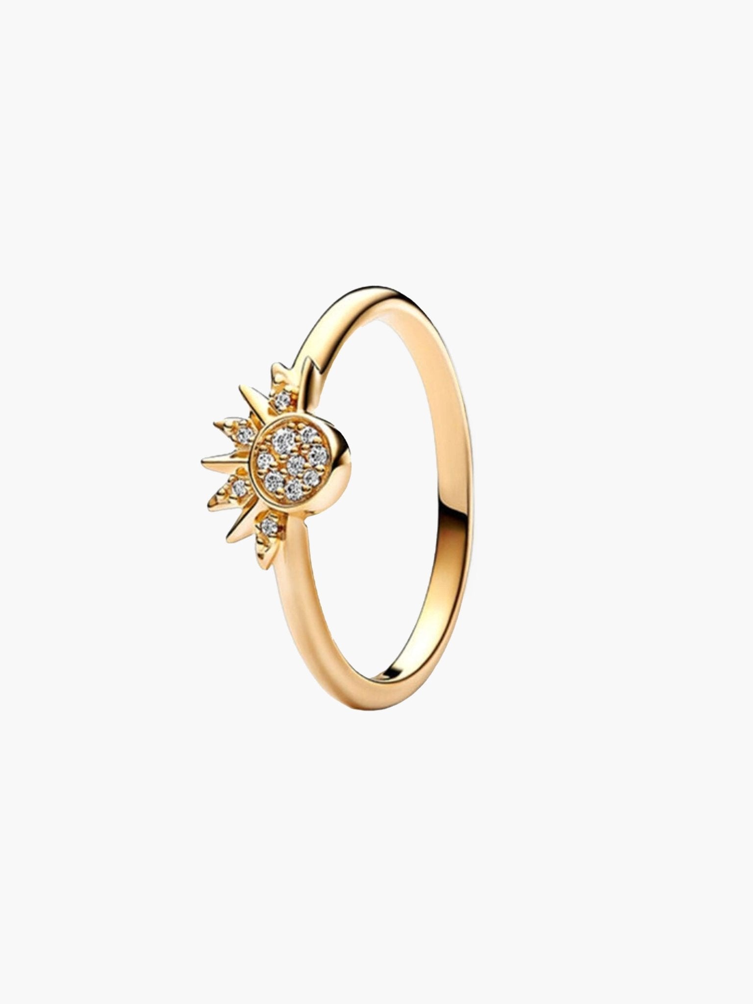 ZEYA - Brietta Celestial Sun & Moon Ring Set - Hand - Finished 14k Gold - Plated Stackable Jewelry