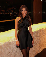Callie Satin Halter Draped Mini Dress