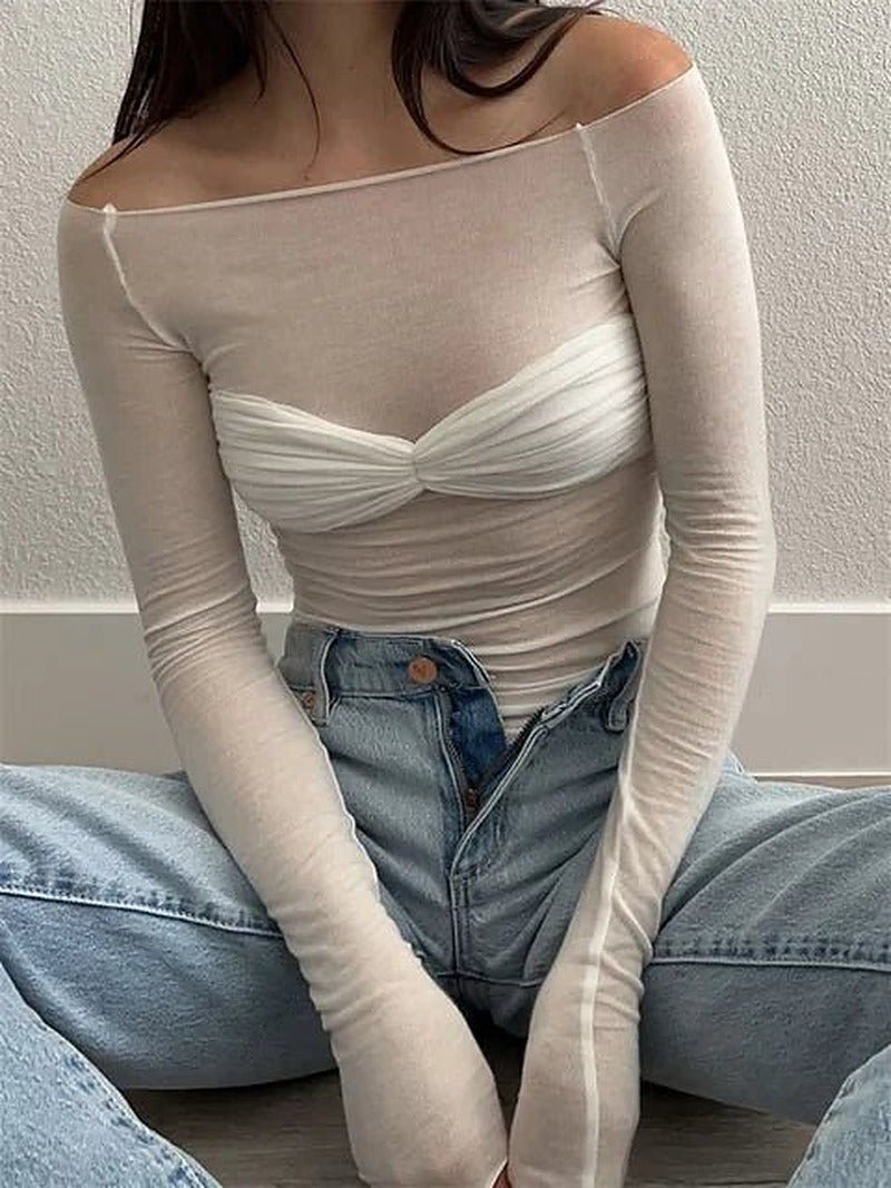 ZEYA - Camille Mesh Sheer Off-Shoulder Top