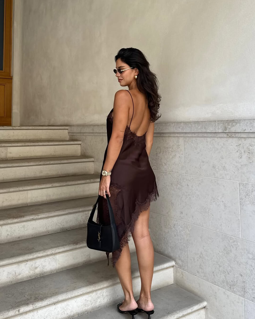 ZEYA - Chiara Asymmetric Satin Lace Midi Dress