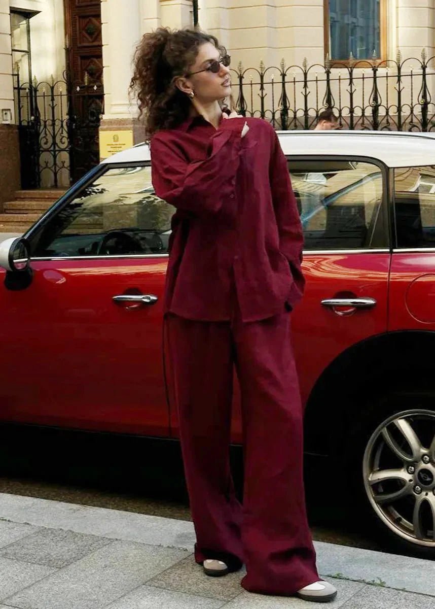 ZEYA - Elena Relaxed Cotton Shirt & Wide - Leg Pants Set