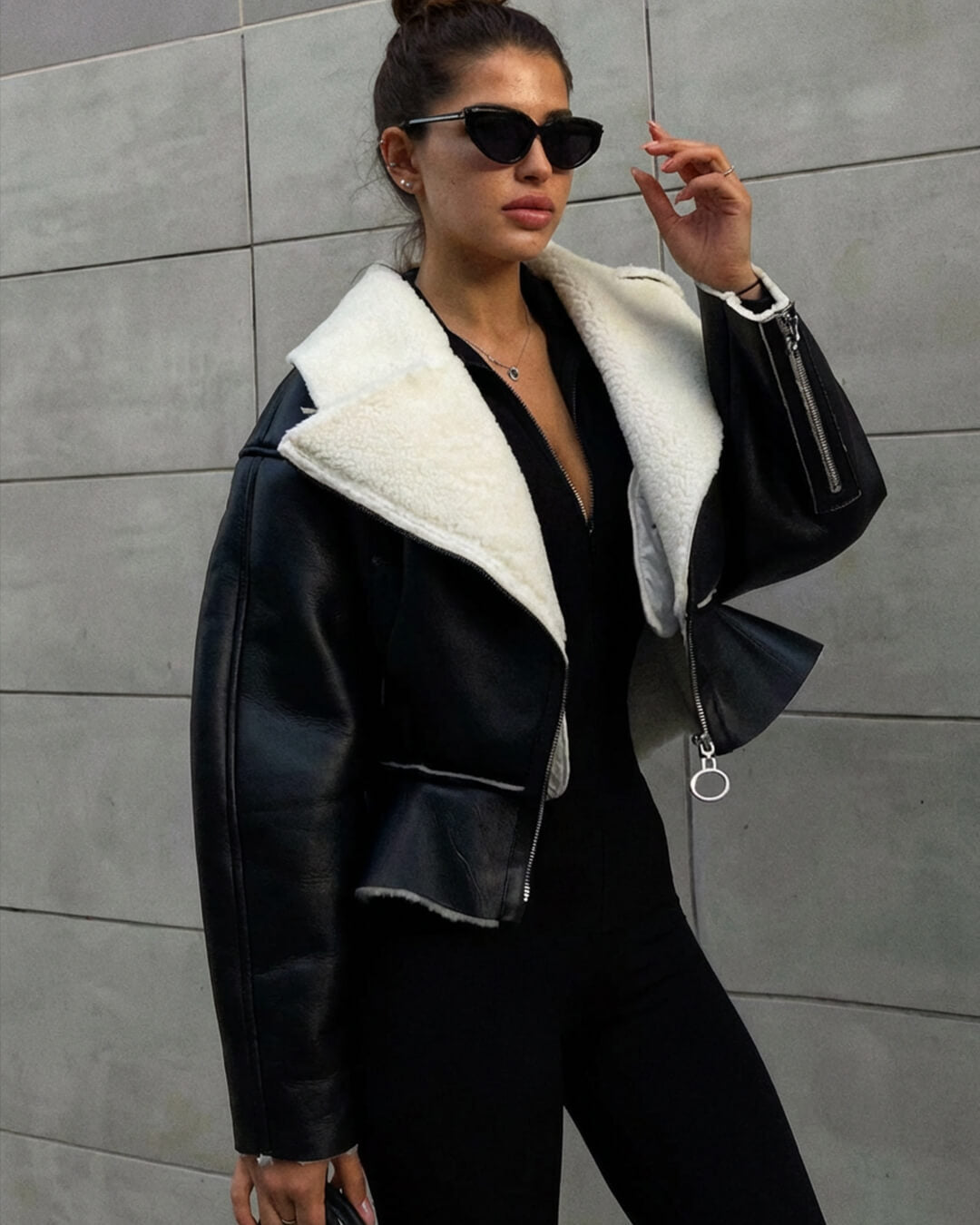 ZEYA - Estelle Peplum Biker Leather Jacket