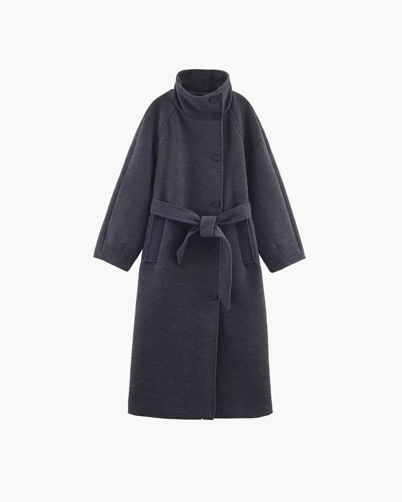 ZEYA - Feline Long Belted High Collar Coat