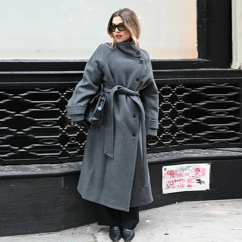 ZEYA - Feline Stand Collar Long Coat