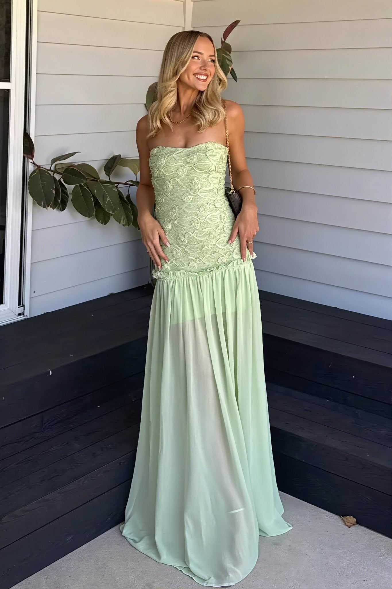 ZEYA - Goldie Strapless Floral Lace Maxi Dress