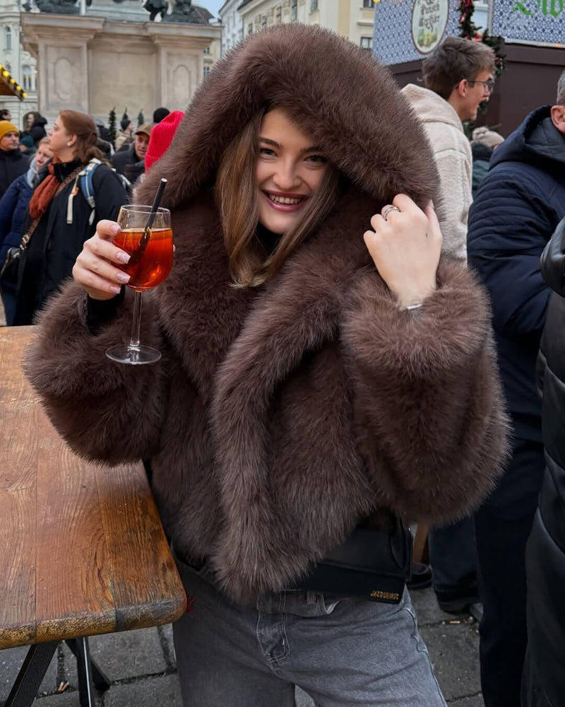 ZEYA - Hannah Faux Fur Hooded Short Coat