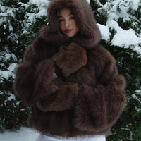 Hannah Faux Fur Hooded Short Coat