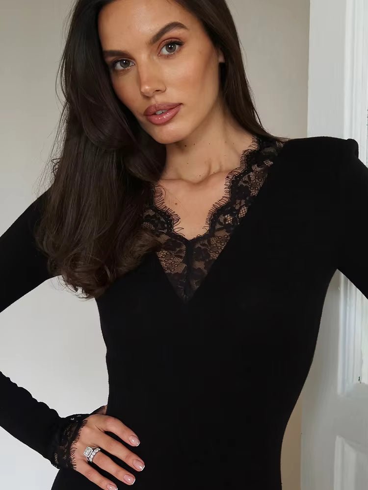 ZEYA - Hilda Lace Trim Slim Long Sleeve Mini Dress