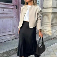 Hilde High Waist Sort Satin Midi Nederdel