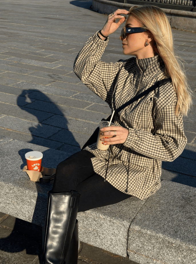 ZEYA - Isabel High-Neck Plaid Jacket