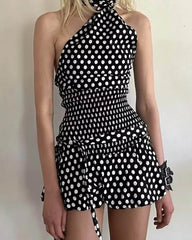 Jenny Polka Dot Mini-nederdel med elastik i taljen