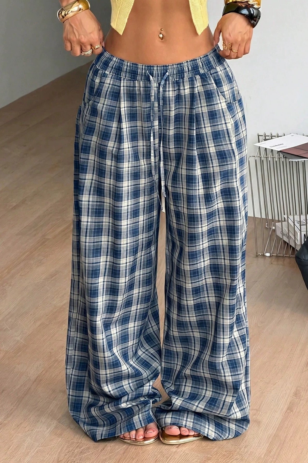 ZEYA - Jessica Plaid Wide Leg Drawstring Pants